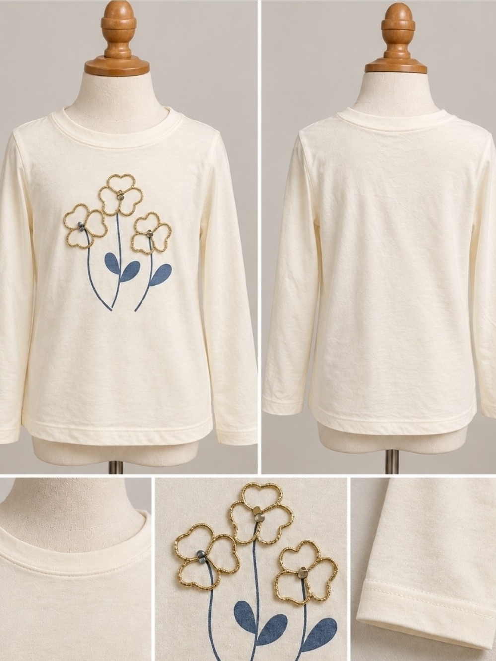 Crewcuts Gold Floral Embellished Long Sleeve Tee – Size 4/5
